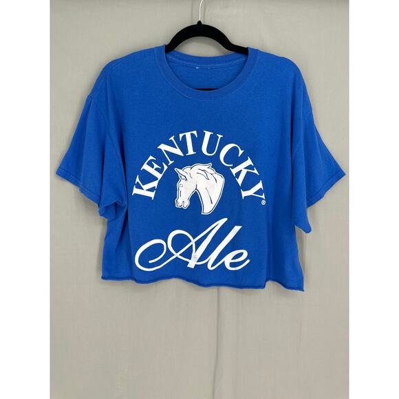 Vintage Kentucky Shirt Womens XL Blue Horse Graphic Tee Cropped Beer Ale - Picture 1 of 5